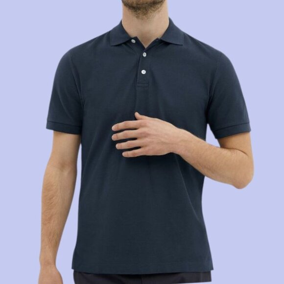Håndværk Classic Pique Polo Shirt Mens Short Sleeve Navy Blue Size Medium - Picture 1 of 13